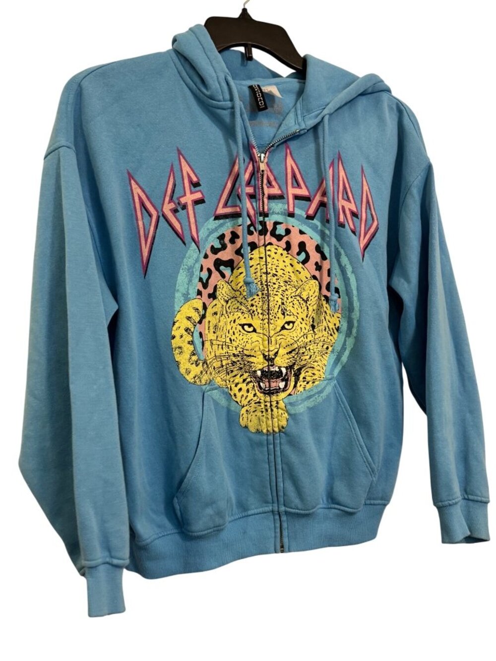 Def Leppard Blue Zip-Up Hoodie With Leopard Graphic Divided By H&M Size S Cotton - Picture 8 of 8